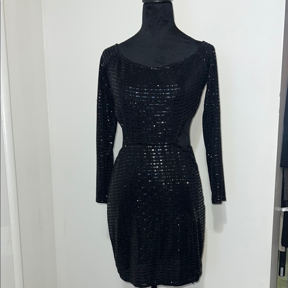 PrettyLittleThing Black Sequin Long Sleeve Dress